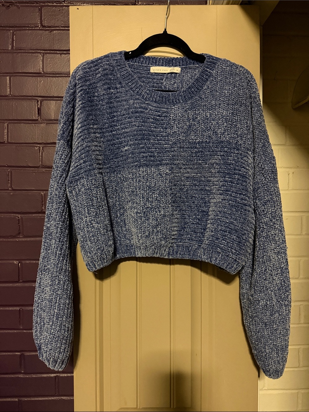 Altar'd State Denim Marled Cropped Crewneck Sweater